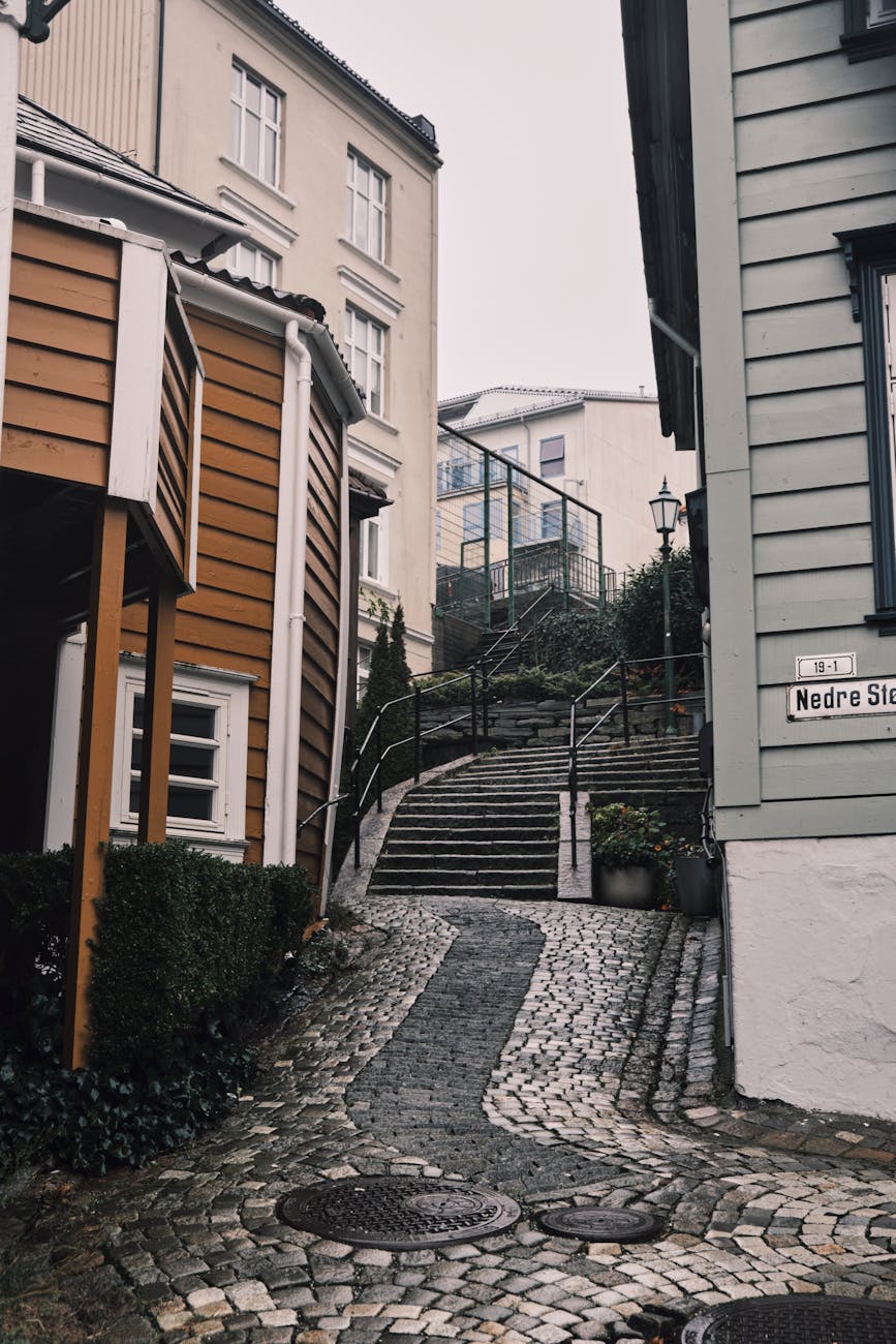 charming cobblestone street in historic district